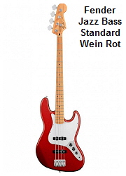 Vermietung von Fender Jazz Bass Standard Bassgitarre in wein rot in Mallorca